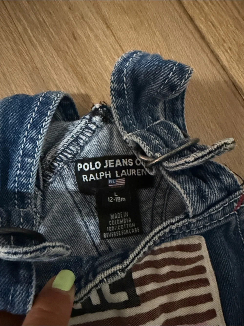 Ralph Lauren Dark Blue Denim Kids Overalls Dress with Patch